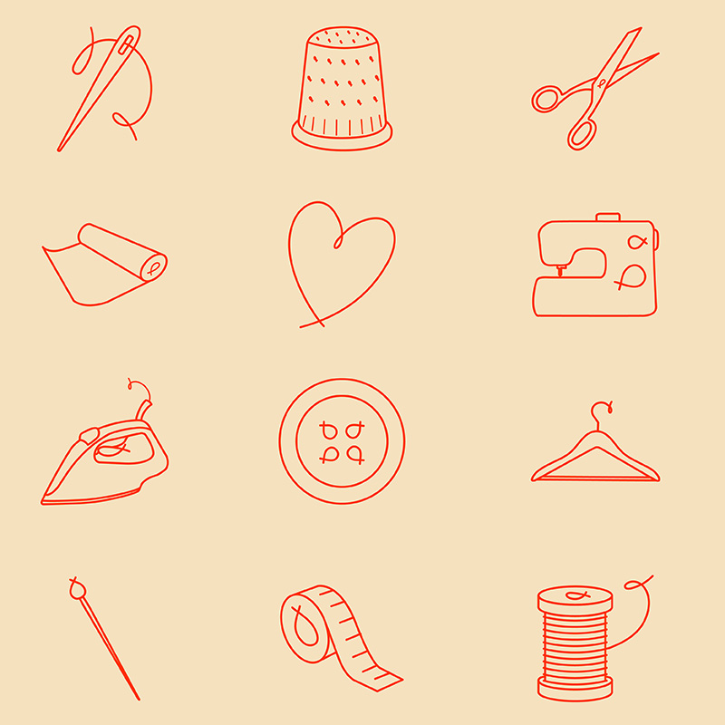 Set d'icônes pour le compte instagram La P'tite Joséphine, spécialisé en couture fait main. Conçus par Nekae Studio.
