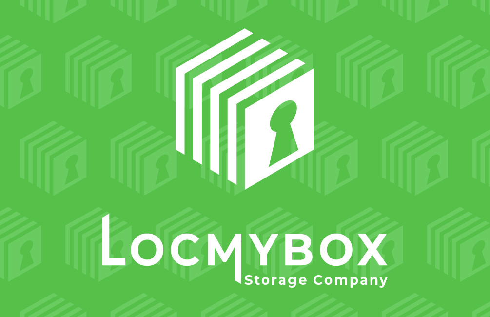 Maquette recto de la carte de visite self-stockage de l'entreprise LOCMYBOX, conçue par Nekae Studio