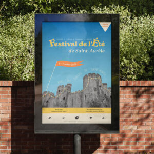 Mise en situation de d'une affiche festival culturel pour la ville de Saint-Aurèle, par Nekae Studio.