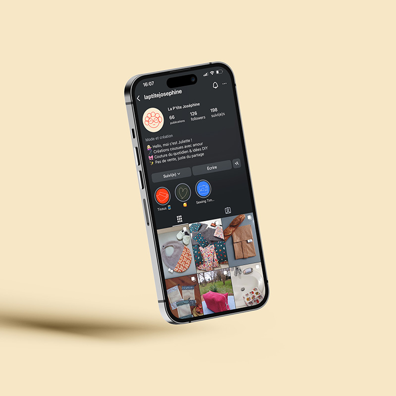 Compte instagram de la P'tite Joséphine avec l'idéntité visuelle conçu par Nekae Studio.
