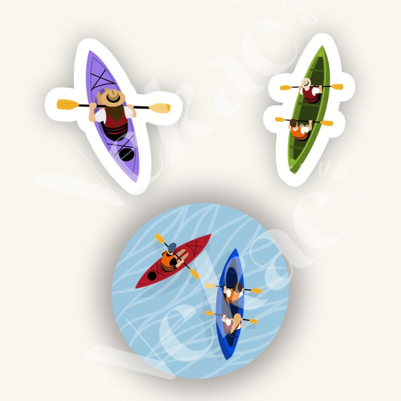 Pack de stickers Sortie en Canoë-Kayak avec des personnes en canoë et en kayak