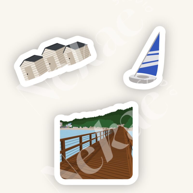 Pack de stickers Un été à Noirmoutier avec la célèbre plage des Dames, ses cabanes de plage et voiliers